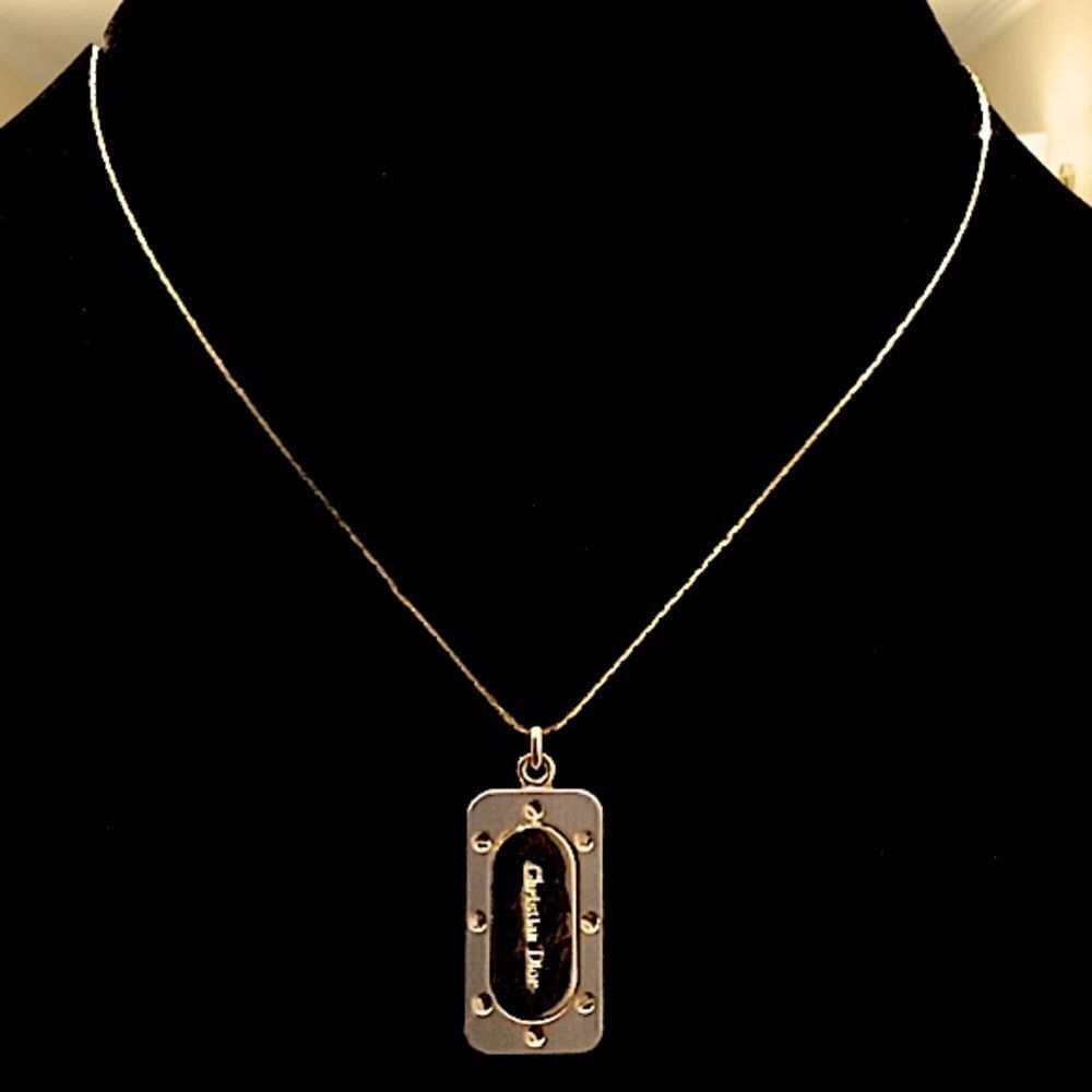 CHRISTIAN DIOR VINTAGE TWO TONE DOG TAG PENDANT NECKLACE - Picture 4 of 4